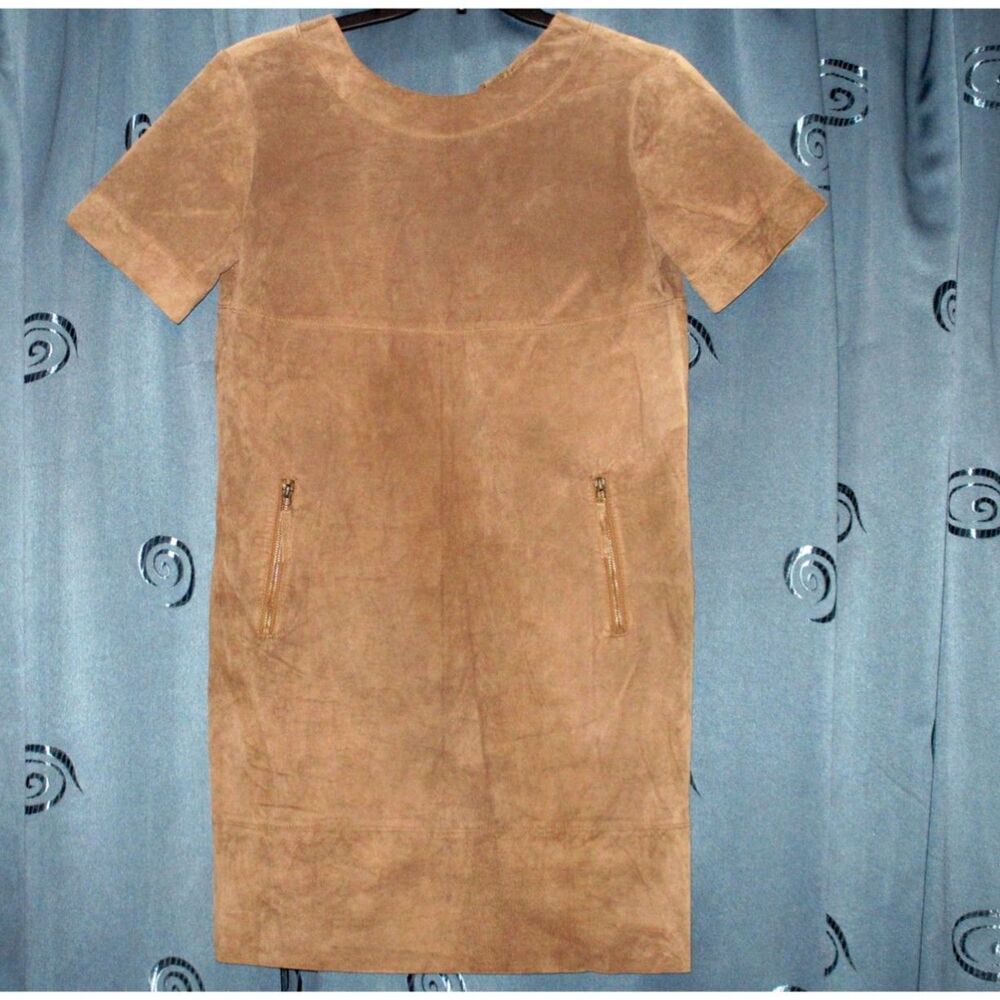 Vintage 'Neiman Marcus Exclusive' Smooth Tan Suede Leather Box Dress